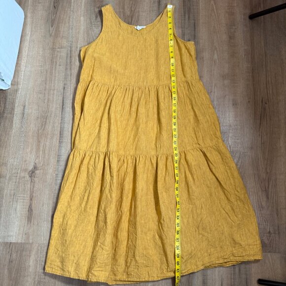 Eileen Fisher 100% Organic Linen Yellow Tiered Midi Dress Lagenlook M - Picture 6 of 6